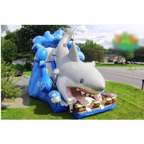 Free ship to sea port!10x5m giant inflatable slide, shark sea world theme bouncer slide inflatable water slide with pool
