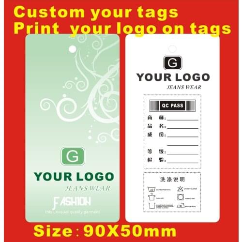 Custom tags ,print your logo on tats Wholesale 500PCS your brand Tags 300gsm Paper Hang Tags90X54mm Garment Price Labels