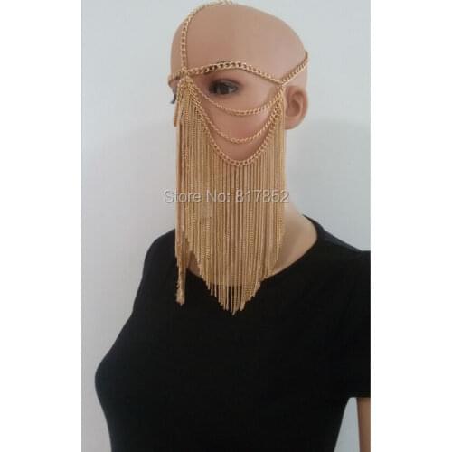 Fashion Women Rock Harness Chains Multi Layer Metal Head Chain Jewelry Unique Design Forhead Marsk Body Jewelry 3 Colors WRHE02