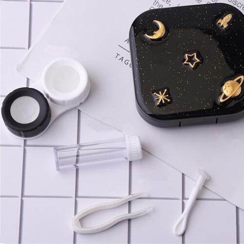 Space Stars Black Square Contact Lens Case Kit Portable Travel Lenses Storage Box Lenses Holder Case Eyewear Accessories