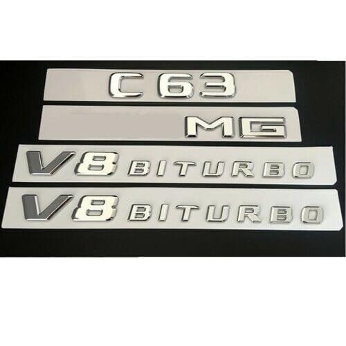Chrome C63 for AMG V8 BITURBO Trunk Fender Badges Emblems for Mercedes W205