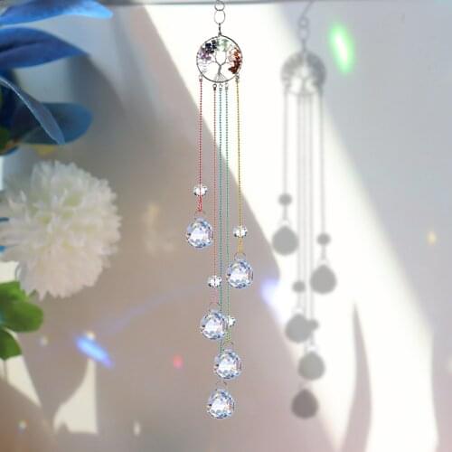 Tree of Life Crystal Chakra Sun Catcher Hanging Glass Prisms Lighting Prism Chandelier for Curtain Home Garden Car Pendant