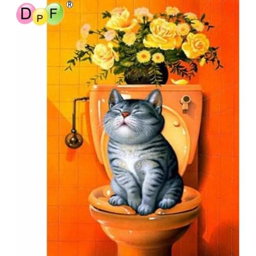 DPF Full Square 5D DIY Diamond Painting Cross Stitch Toilet and Cat diamond Embroidery Rhinestone diamond Mosaic painting Gift