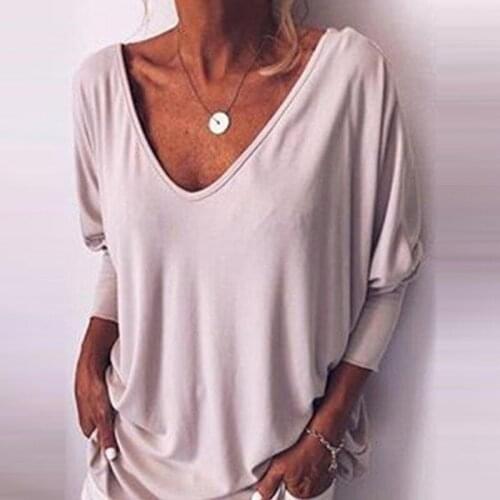 Seven-point Sleeves Tshirt Loose Casual Back Button T-shirt Loose Tops Womens Bat Sleeve V-neck Hot Fashion Summer Female Shirt