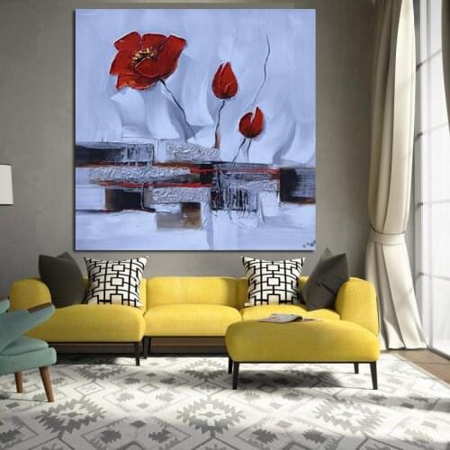 HD Print Modern Red Poppies White Flower Abstract Oil Painting on Canvas Pop Art Wall Picture For Living Room Sofa Cuadros Decor