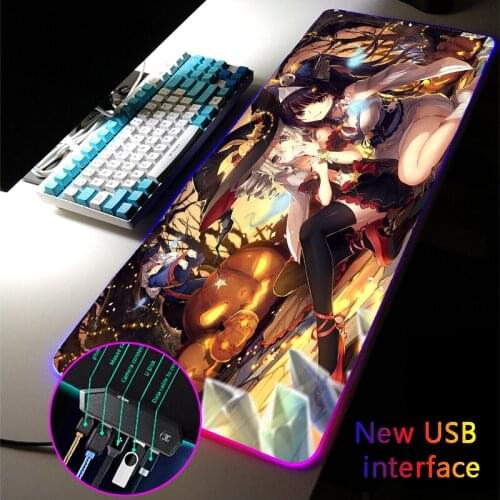 Honkai Impact XXL RGB Mouse Pad Typec Interface Multi-interface Four USB Docking Anime Sexy Busty Girl DeskMat USB HUB MousePad