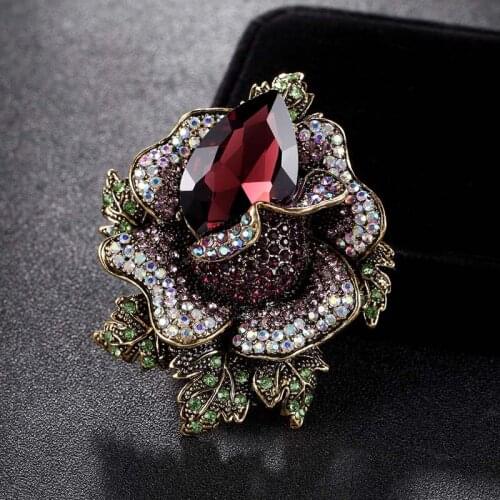 Perfect Violetta Purple Brooches Women Fine Wedding Accessories Antique Gold color vintage flower Pin Brooch bijuteriras broches
