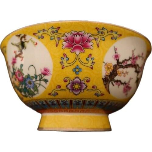 Chinese Old Porcelain Pastel Painting Enamel-Glazed Flower And Bird Pattern Bowl
