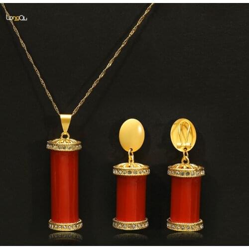 Longqu Fashion Women Wedding Jewelry set Resin Hoop Earrings Pendant Necklace Fashion Gold-colorful Jewelry Earrings Party Gift