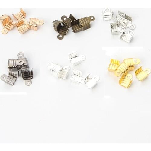 200pcs/lot 6Colors Clasps Cord End Caps String Ribbon Leather Clip Tip Fold Crimp Bead Connectors For Jewelry Making DIY Supplie