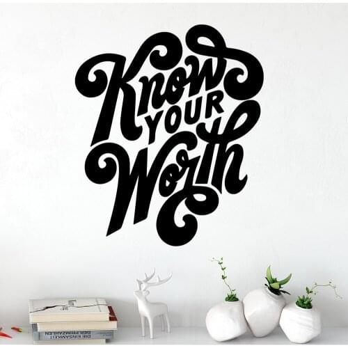 Creative know your worth Wall Stickers Decorative Sticker Home Decor For Kids Room Decoration Accessories Murals