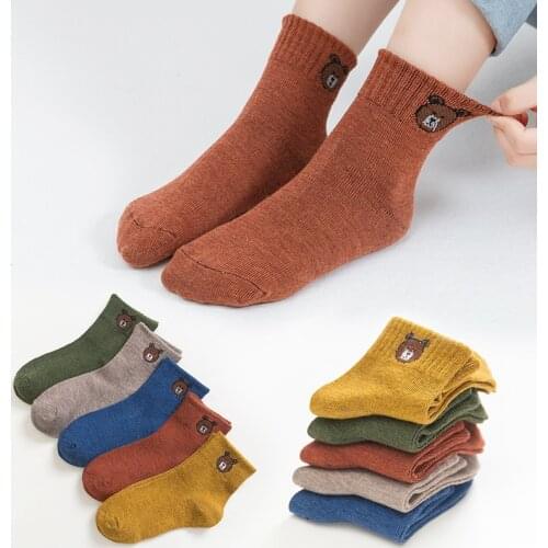 Cute Cartoon Kids Socks Winter Soft Cotton Baby Boy Socks Newborn Toddler Socks 5 Pairs Bear Animal Print Socks for 1-12 Yrs