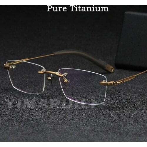 YIMARUILI Mens Pure Titanium Rimless Glasses Simple Square Ultra-Light Comfortable Optical Prescription Eyeglasses Frame 80816
