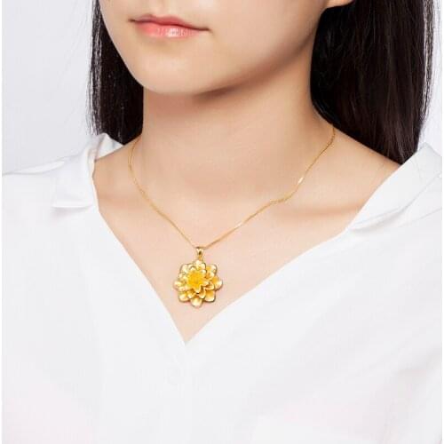 New Arrival 24K Yellow Gold Pendant 999 3D Yellow Gold Big Flower Pendant