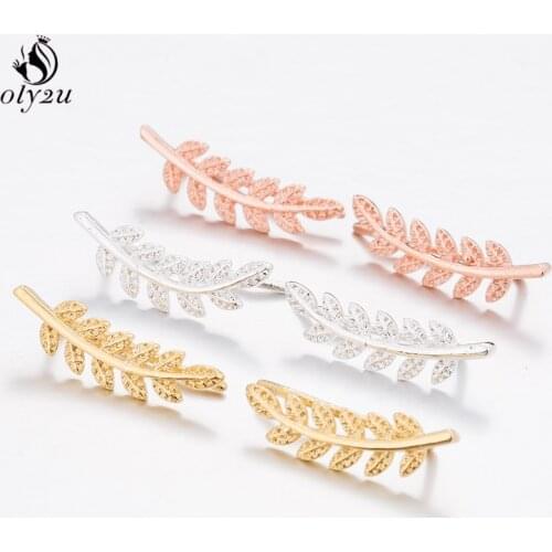 Oly2u Boho Leaf Earrings Botanical Ear Climbers Bridal Jewelry Leaves Branch Ear Crawlers Earrings Stud for Women pendientes