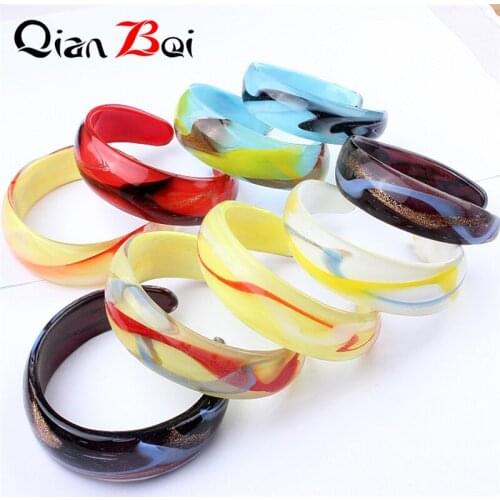 QianBei Fashion 8PCS Leopard Glass Bracelets For Women Colorful Bangles Murano Cuff Charms Bracelet Bohemian Punk Elegant