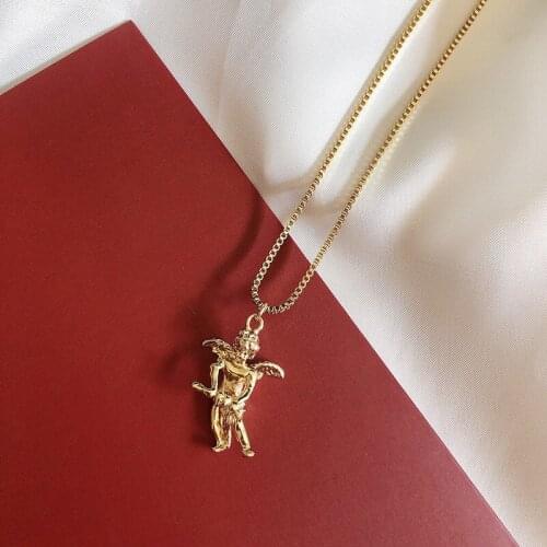 Rongho Vintage Metal Angel Pendant Necklace for Women Men Gift Lovers Chokers Gold Chain Necklace