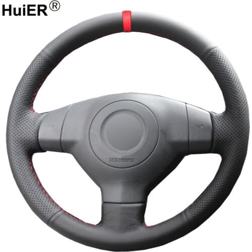 HuiER Hand Sewing Car Steering Wheel Cover Red Marker For Suzuki SX4 Alto Old Swift Opel Agila Steering-wheel Auto Accessorie