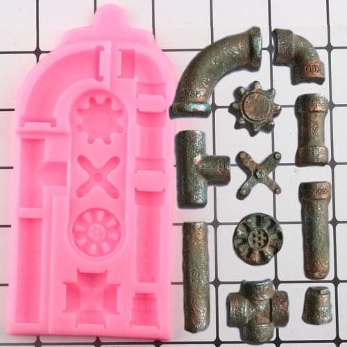 Rusty Pipes Silicone Molds Gears Baby Birthday Cake Decorating Tools Cupcake Topper Fondant Mold Candy Chocolate Gumpaste Moulds