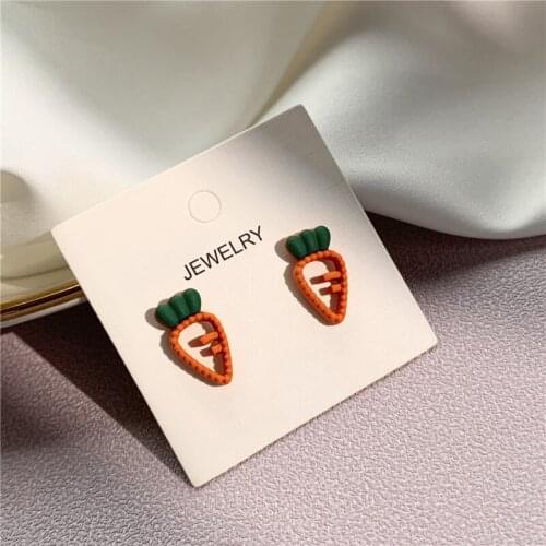 S925 Silver Needle Korean Cute Cartoon Carrot Stud Earrings Temperament Simple and Exquisite Ear Clip Girls Jewelry