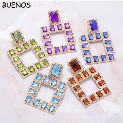 BUENOS 2019 New Multi Color Fashion Vintage Crystal Dangle Earrings For Women Geometric Big Large Drop Earring Female Jewelry