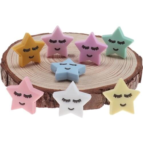 20pcs Silicone Beads Baby Chewing Beads Smiley Star Baby Teething Babies Accessories BPA Free Necklace Teething Bead Baby Goods