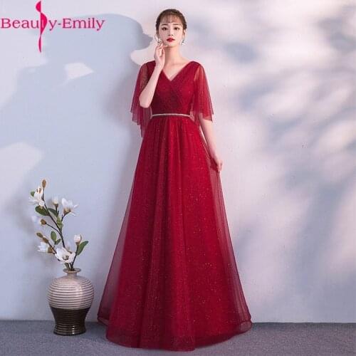 Sexy V Neck Flare Sleeve A Line Evening Dress 2020 Fashion Sequined Laced Up Back Many Colors Availavle Formal Party Dress