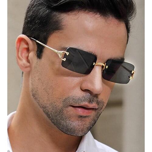 Square Rimless Glasses Man New Small Rectangle Frameless Sunglasses Mens Metal Fashion Unisex Brand Design Oculos UV400