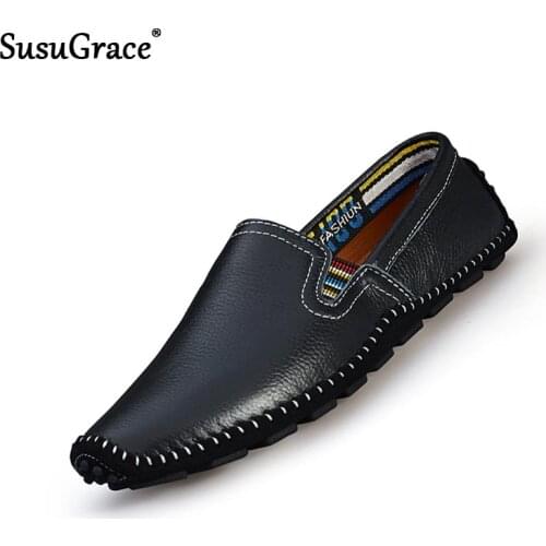 SusuGrace Men Classic Loafers Breathable Lightweight Outdoor Quality Slip-On Casual Flats Driving Shoes For Mans Plus Size 38-47