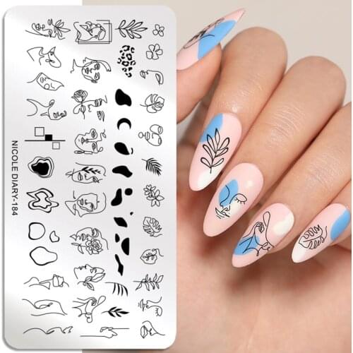 NICOLE DIARY Face Flower Nail Stamping Plates Stainless Steel Girl Butterfly Nail Art Stamp Stencil Image Printing Template Tool