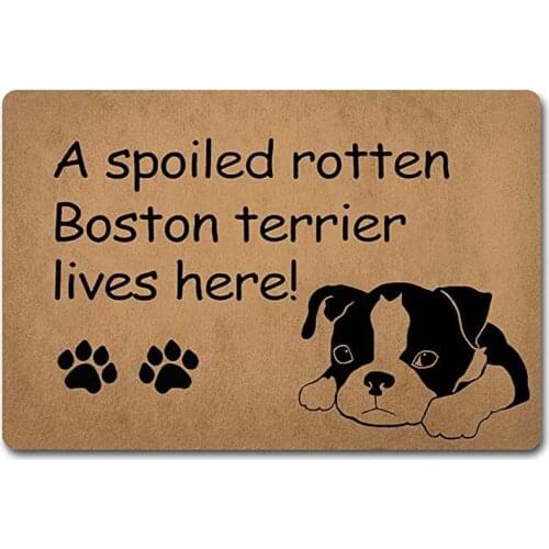 Funny Welcome Mat Personalized Doormat A Spoiled Rotten Boston Terrier Lives Here Doormat Funny Dogs Mat (23.7 in X 15.6 in) Fab