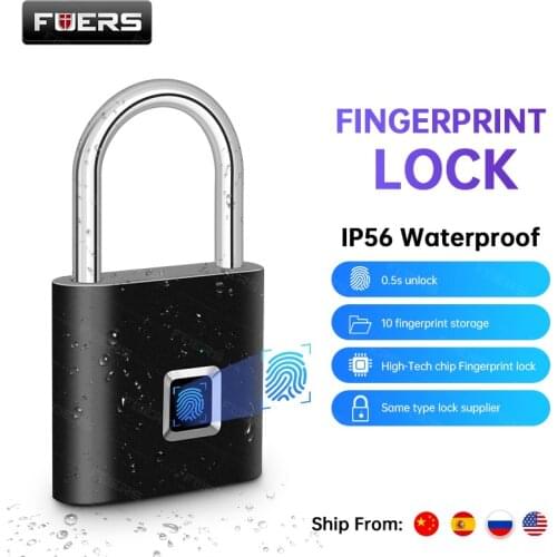 FUERS Fingerprint Padlock Smart Keyless USB Rechargeable Door Lock IP56 Waterproof Quick Unlock Zinc Metal Self Developing Chip