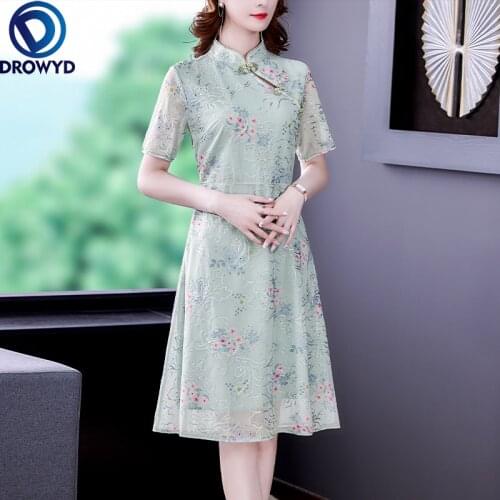 Women Sexy Dress Cheongsam Oriental Qipao Chiffon Floral Dress Summer 2021 Modern Cheongsam Vintage Qipao Femme Party Vestidos