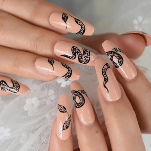 Snake Pink Creep Press ON Nails Coffin Extra Long Reuseable Dedachable Nails Art Gels Nails Tip Wholesale EchiQ Nails 24Pcs/Set