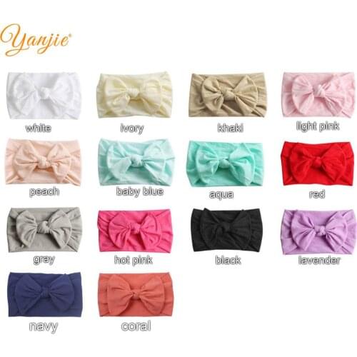 12pcs/lot Knot Bow Nylon Headband For Baby Soft Newborn Head Wrap Solid Elastic Nylon Hair Band Headbands Hair Accessories