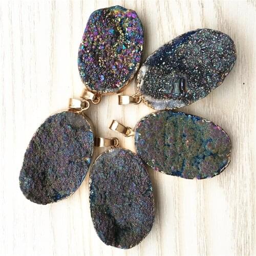 New Luxury Personalizeds Natural Stone AB Colorful Pendants Nebula Series Creative Agates Necklace&Pendant Lovely Lucky 5PCS Lot