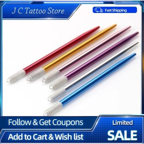 50pcs tattoo Microblading Pen Manual Microblade Needle Holder Fog Eyebrow Tattoo Pen handmade Embroidery Permanent Makeup tool