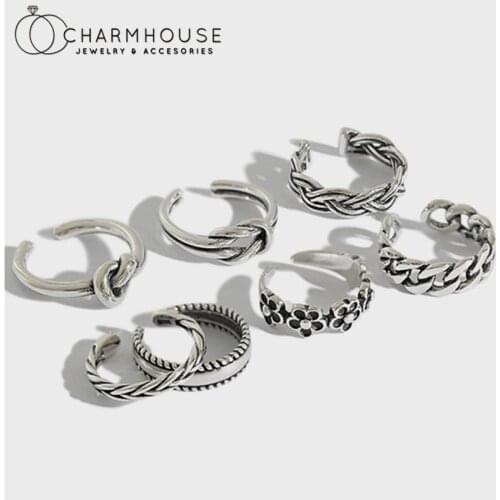 7pcs/lot Retro Toe Rings Set For Women Antique Silver knuckle Finger Ring Adjustable Anillos Femme Bohemia Jewelry Accesories