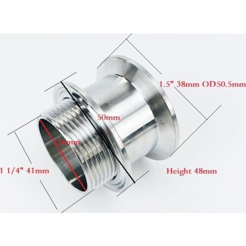 Tri-clamp Adapter 1.5"(38mm)OD50.5 * 1 1/4"(DN32)41mm External Thread With Silicone Gasket Or Nut Stainless Steel ,Height 48mm