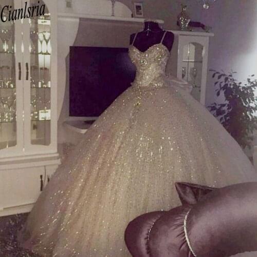 Arabic Wedding Gowns Ivory Spaghett Straps Bride Dresses 2021 Marry Muslim Dubai Princess White Wedding Dress