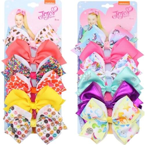 Ncmama 6pcs/lot Siwa Unicorn Print Bowknot Hair Bows for Girls Princess Ribbon Hairgrips Jojo Bows Hair Clips Hair Accessories