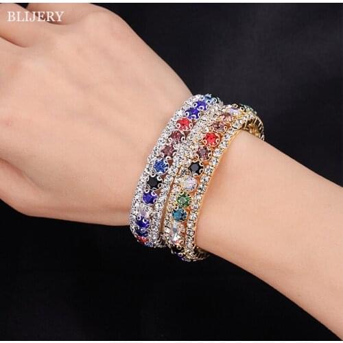 BLIJERY Luxury Multicolor Crystal Bangles for Women Gold/Silver Color Open Cuff Bracelets &Bangles Bridal Prom Wedding Jewelry