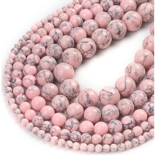 Natural Stone Pink Howlite Turquoises Stone Beads Round Loose Beads For Jewelry DIY Making Charms Bracelet 15''4/6/8/10/12mm
