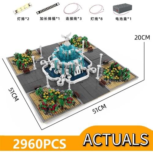 MOULD KING Block The Angel Square Building Blocks Fountain park Model With Led light MOC Bricks Toys For Kid Christmas Gifts