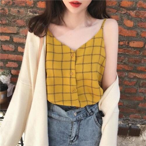 Hong Kong flavor retro chic plaid small condole belt womens scheming chiffon vest loose outer wear base shirt jacket summer