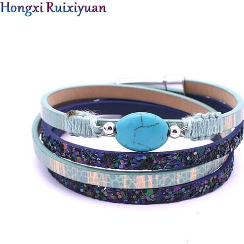 Bracelet Jewelry Bohemian Natural Stone Multilayer Leather Bracelets & Bangles Fashion Magnetic Buckle Womens Bracelet Jewelry