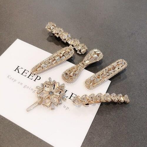 Fashion Rhinestone Women Elegant Hair Clips Geometric Girls Shining Crystal Sweet Hairpins Hairgrips Handmade Hair Accessories