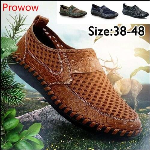 2019 Prowow Large size Genuine Leather breathable Mens casual shoes