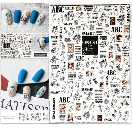 Nail Stickers Decals Art Manicure Abstract Woman Portrait Line Letter Style Modern Design DIY Back Adhesive Nails Tips Beauty