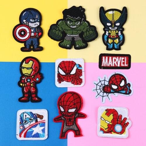 Marvel Patches Iron man Spiderman Captain America Hulk Thor anime cartoon Patches Stickers Clothes Embroidered Applique Patches